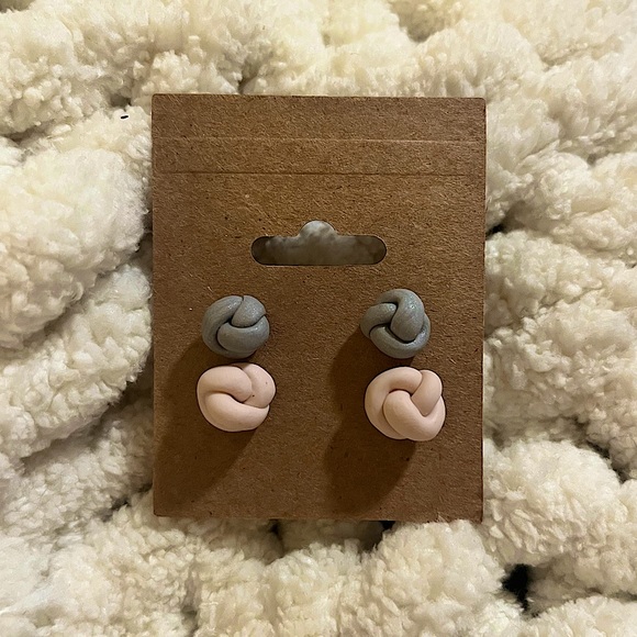 Handmade polymer clay boho knot stud earrings - set of two. - Picture 2 of 2